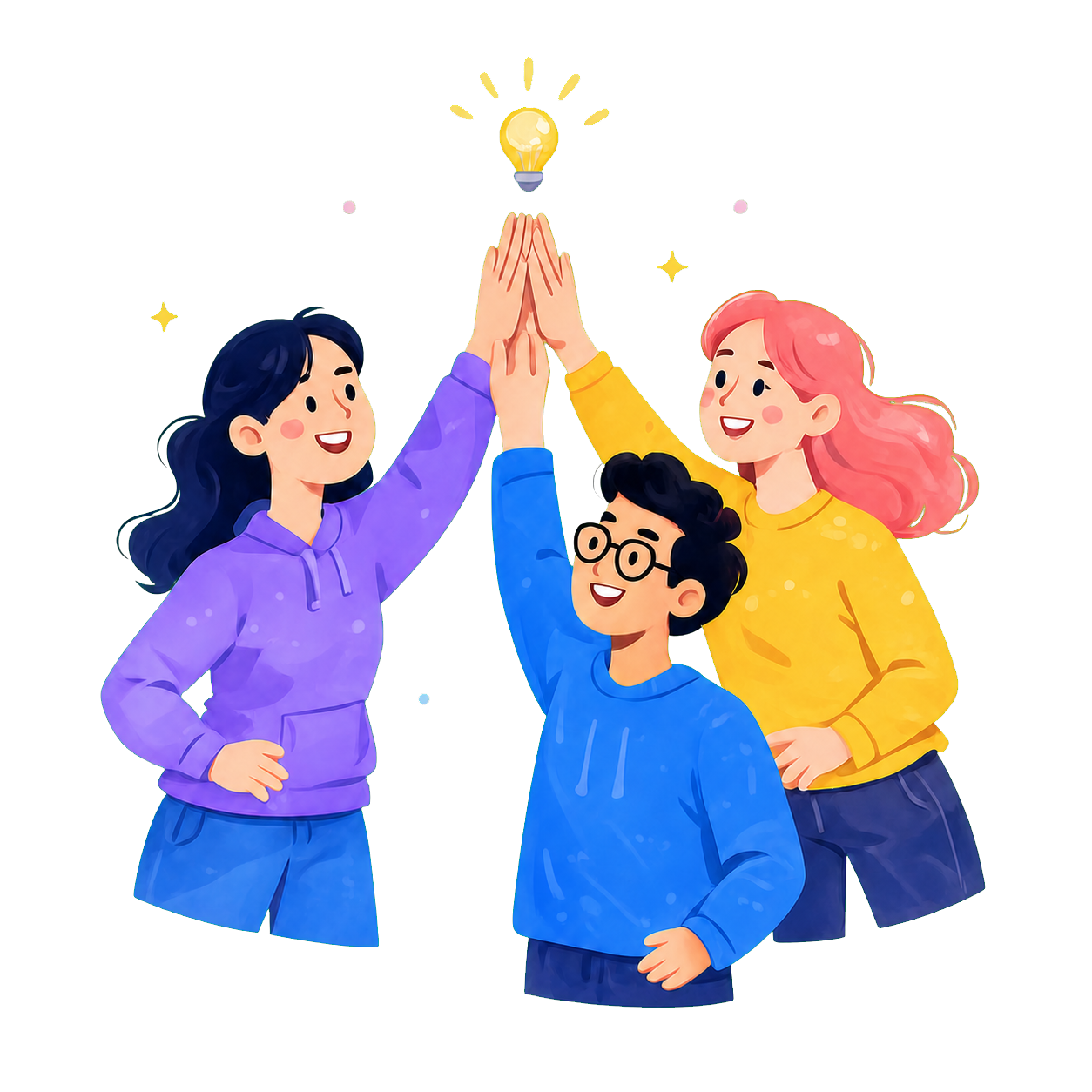 A creative team celebrating with a high five